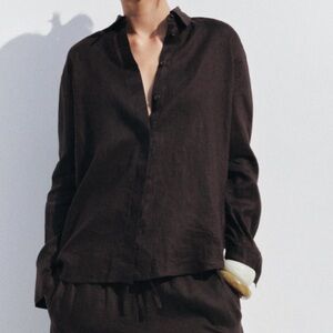 Zara Black Button-Up Linen Shirt